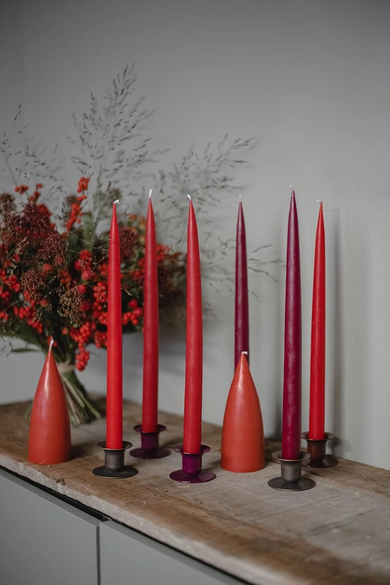Kunstindustrien ® Taper Candles, Set of 4, 13.8" – Made in Denmark, Long Burning Candles 15h, Unscented & Smokeless Candlesticks, Elegant Tall Candles for Weddings Dinners & Home Decor (Light Bordeaux) - Image 5